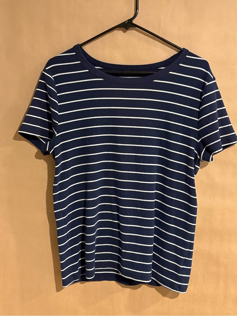 GAP Navy and White Ribbed Stripe Short Sleeve Tee